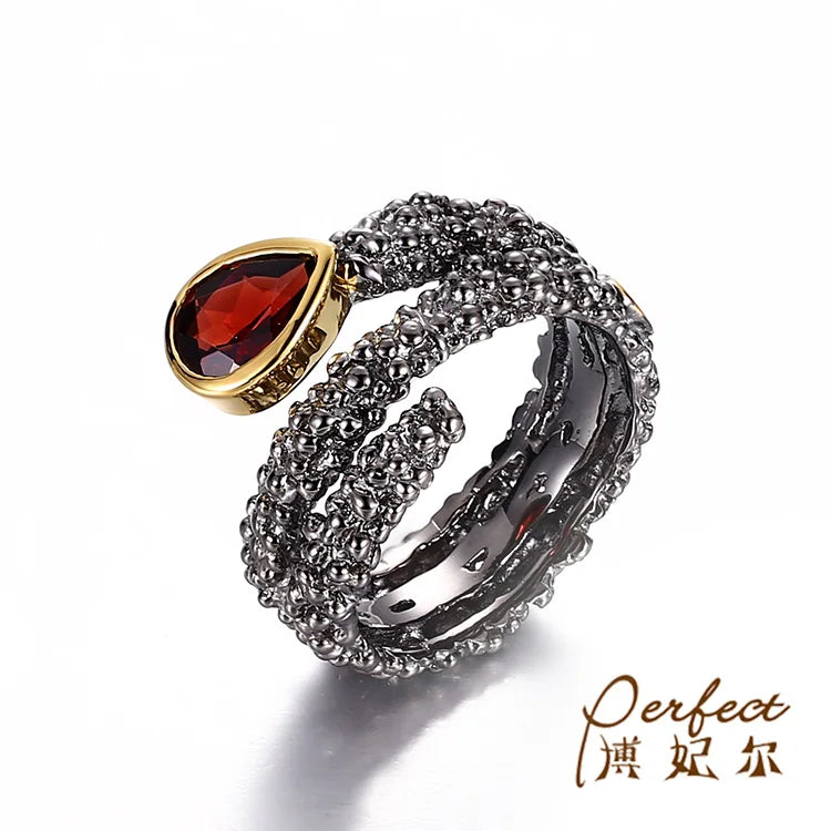 Handmade Garnet Gold Plated 925 Sterling Silver Ring Jewelry