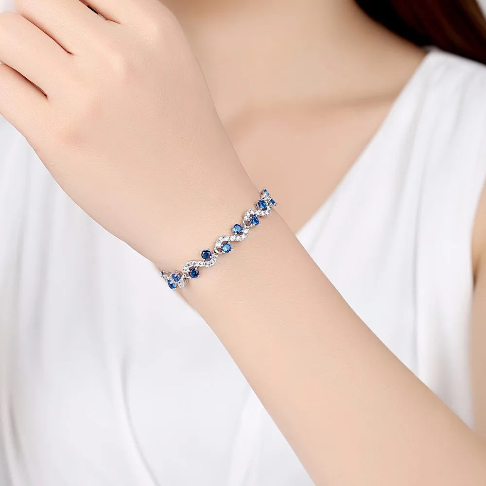 LUOTEEMI Charm Fancy Geometric Round Shape Blue CZ Crystal Bracelets With Clear Squared Shape Crystal Stone for Women Party Gift