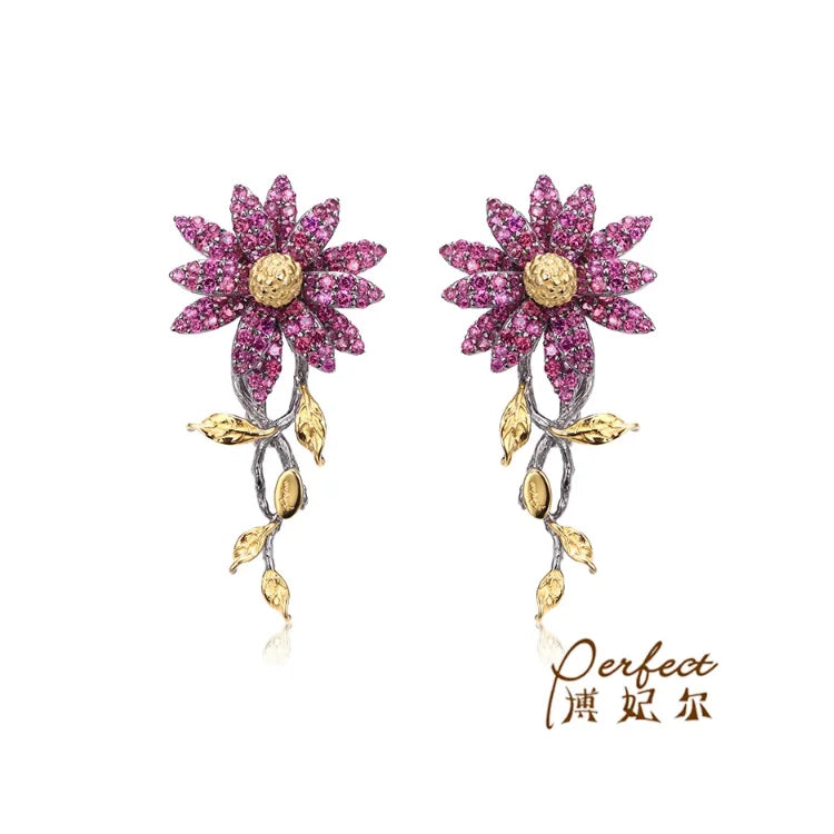 Classic Purple Pyrope Garnet 925 Sterling Silver Charm Clip on Women's Earrings with Gold Plating-Party & Gift Jewelry