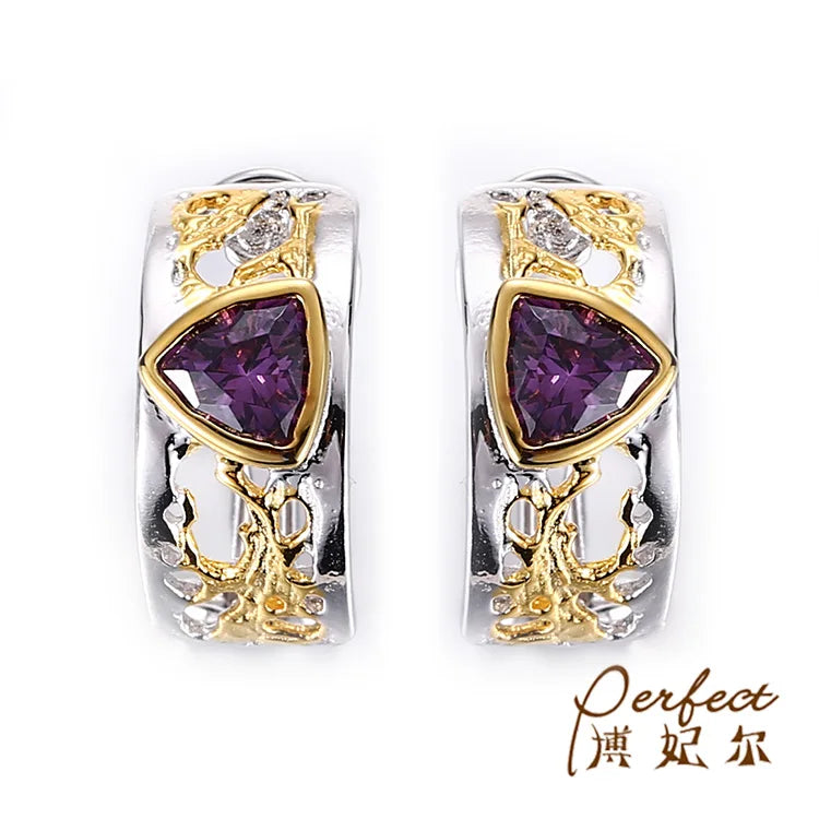 Russia Design 925 Sterling Silver Earrings with Purple Zircon