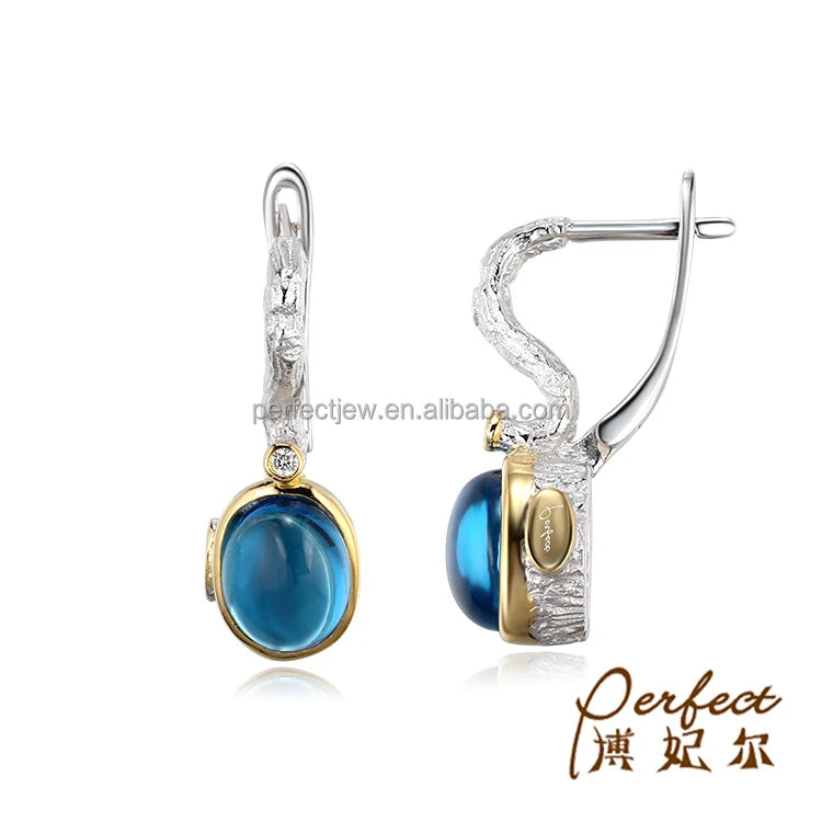 New Unique Italian Style 925 Sterling Silver Blue Glass Women's Earrings
