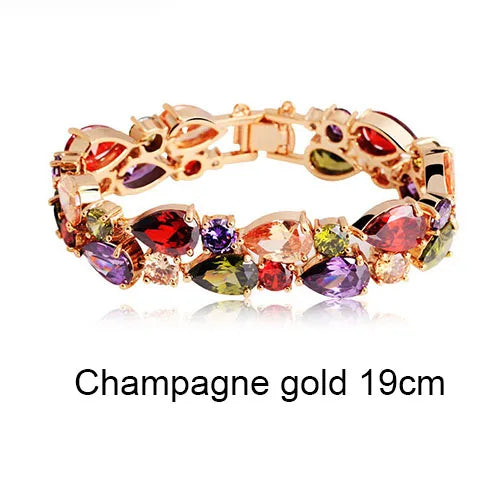 Gemfiori LUOTEEMI Mona Lisa CZ Bracelet 18K Rose/Champagne Gold Plated Multicolor Cubic Zirconia Women Bride Wedding Bangles