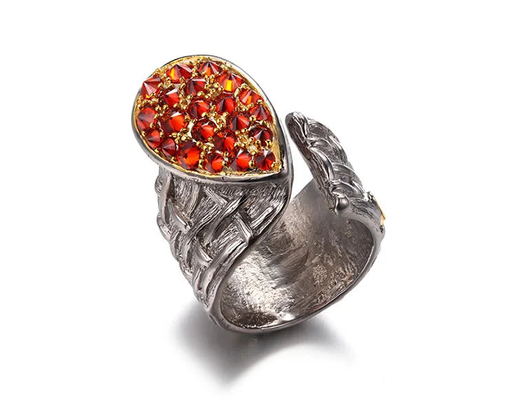 Quality Exporter PERFECT Natural Red Zircon Silver Ring Wholesale Jewelry Gold Plated 925 Sterling Silver Ring