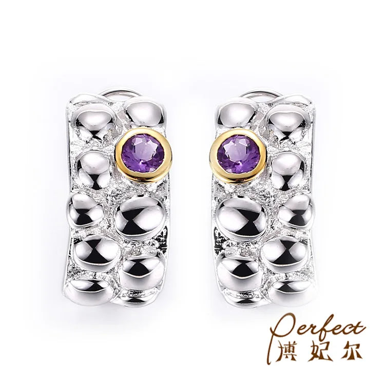 Latest Earrings Oval Amethyst Recycled 925 Sterling Silver Jewelry