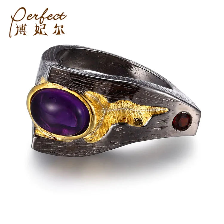 Fashionable Handmade Amethyst Gold Plated Enamel 925 Sterling Silver Jewelry Rings for Anniversary
