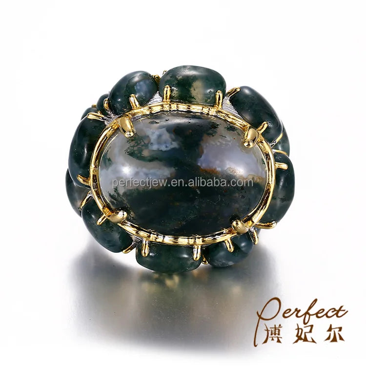 Retro Agate 925 Sterling Silver Handmade Ring with Gold Plated