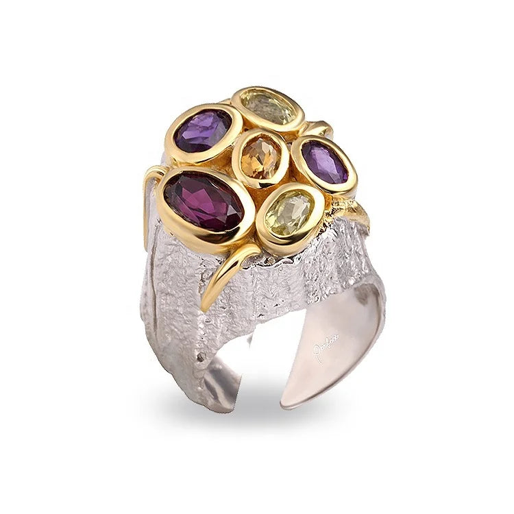 Fashion Handmade Natural Stone 925 Sterling Silver Ring