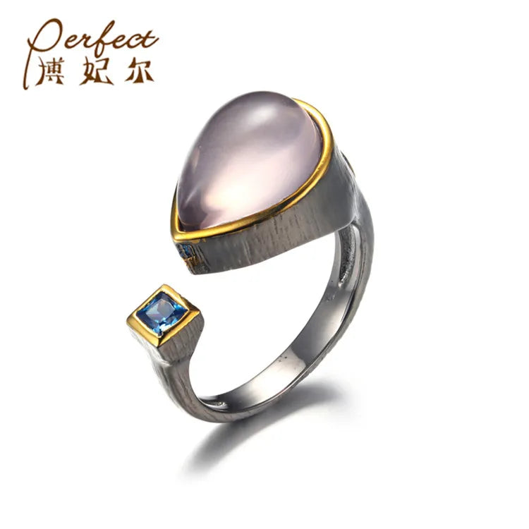 China Wholesale Silver Jewellery Handmade Ring 925 Sterling Silver Heart-shaped Rose Quartz Ring Designs for Girl