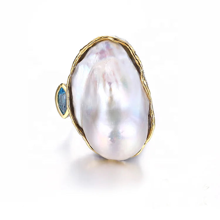 Original Exquisite and Beautiful Ladies White Freshwater Baroque Pearl Ring