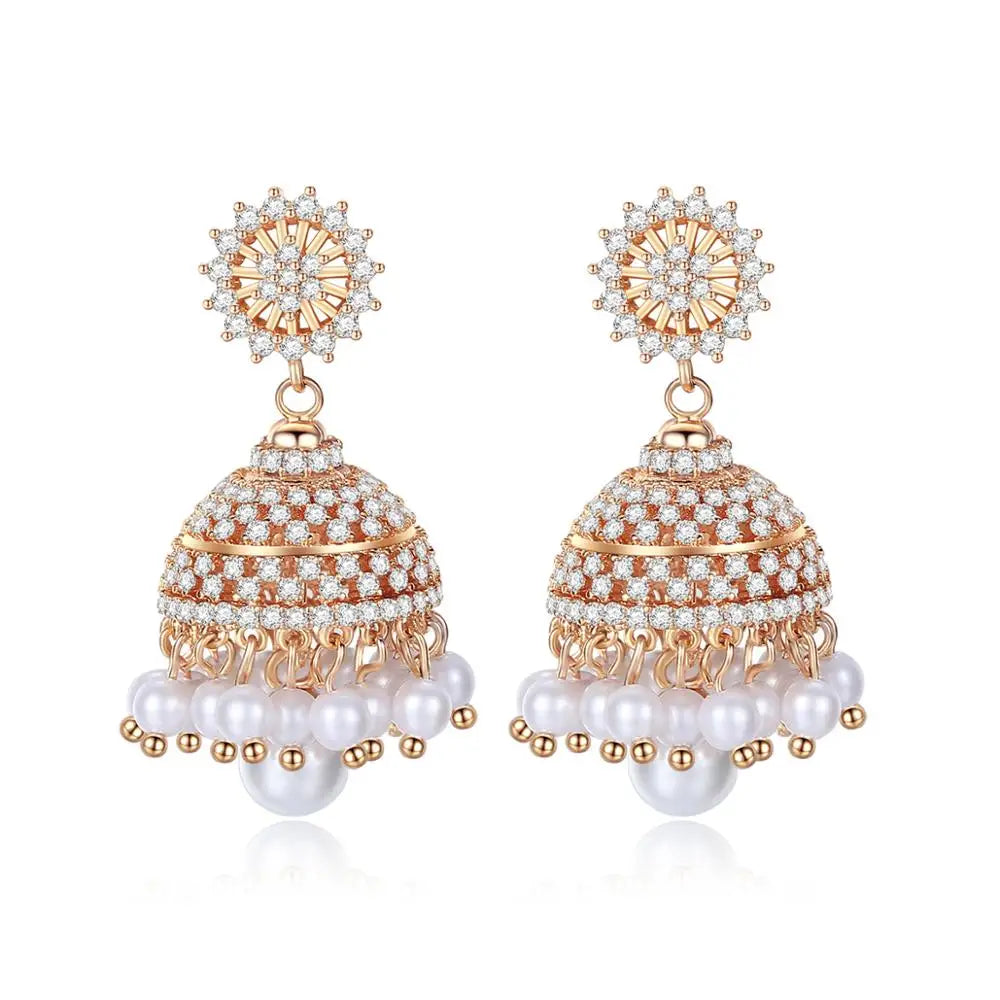 LUOTEEMI Traditional Ethnic Jewelry Jhumka Earrings New Designs Gold Tassel Jhumka Earrings India Jewelry