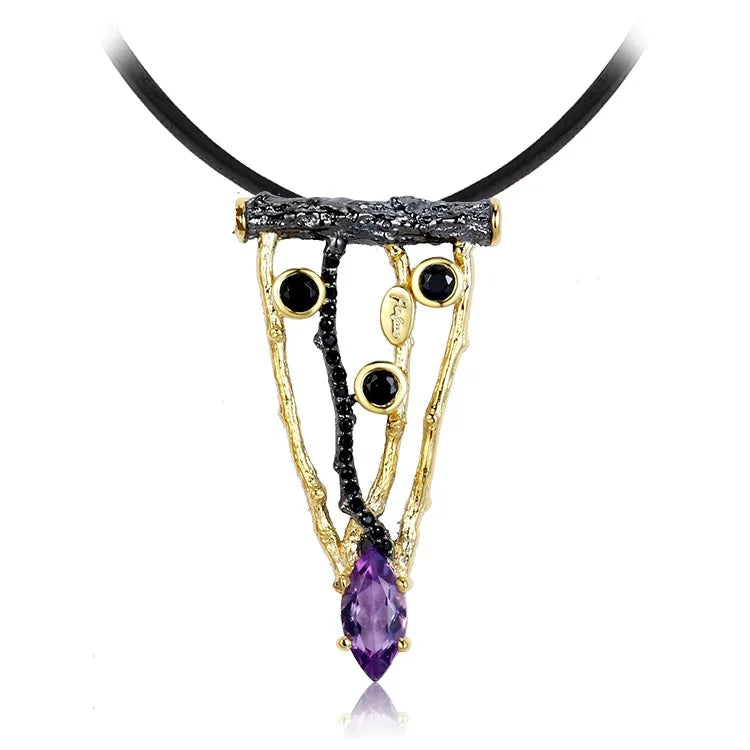 Wholesale PERFECT Classic Tree Branch Design Triangle Fine Silver 18K Gold Plated Jewelry Pendant with Amethyst for Unisex
