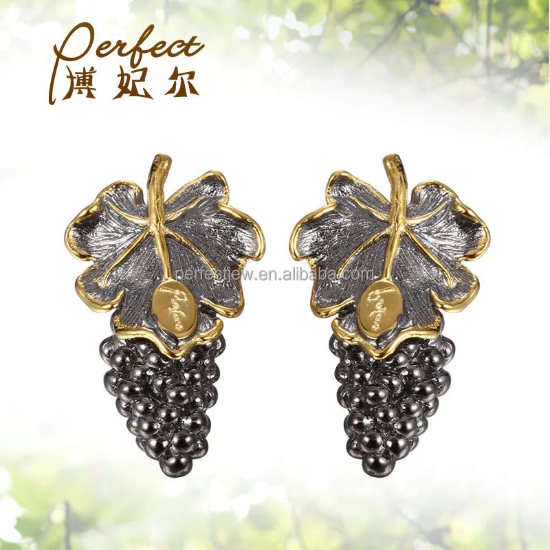 Anniversary Design Cute Grape 925 Silver Stud Earring with 18K Gold Plated for Women's Engagement Wedding Party Gift