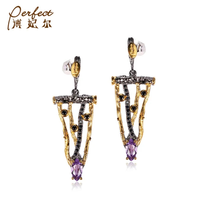 Handmade Italy Amethyst 925 Sterling Silver Stud Earrings