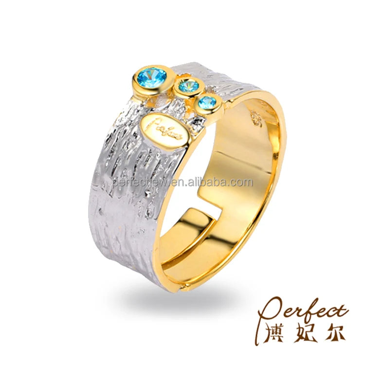 Rhinestone 925 Sterling Silver Ring for Women Dubai Design Blue Wholesale Handmade Vintage Perfect Zircon Lead & Nickel Free
