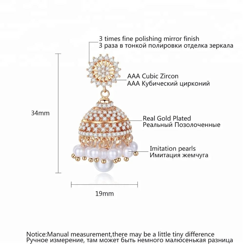LUOTEEMI Traditional Ethnic Jewelry Jhumka Earrings New Designs Gold Tassel Jhumka Earrings India Jewelry