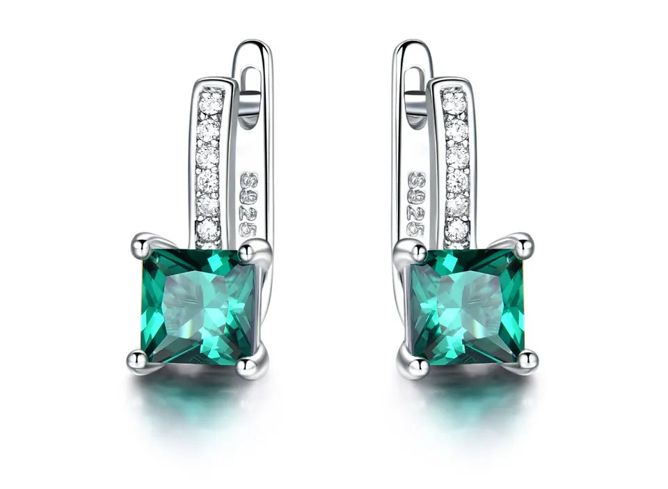 Fashion Jewelry Classic Rhodium Plated 925 Sterling Silver Earrings Blue Topaz Stone Hinged Backing Clip-On Earring for Women