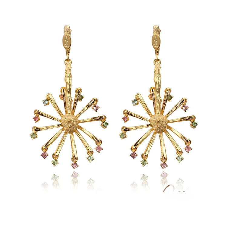 Novelty Natural Tourmaline 925 Sterling Silver Round Shaped Jewelry Earrings for Women