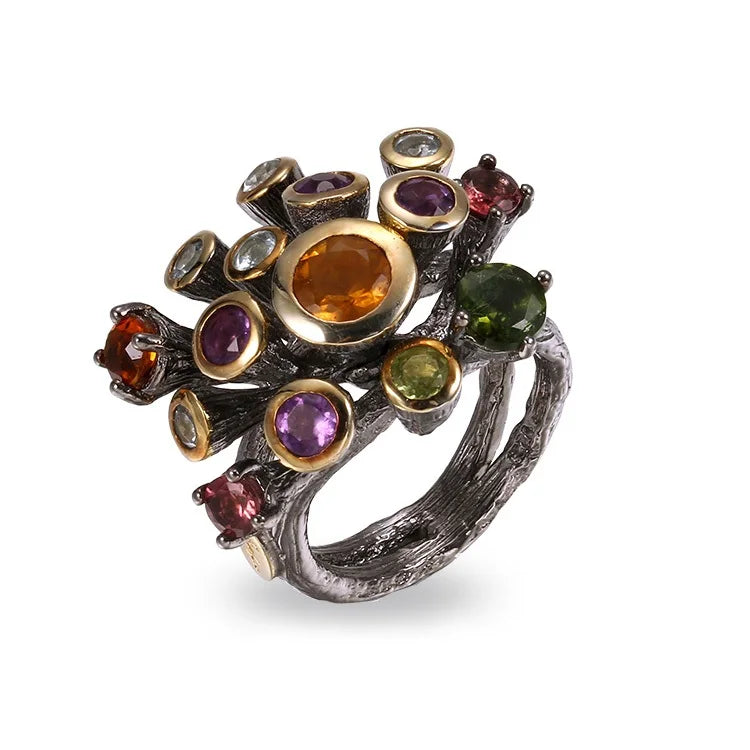Colourful Stone 925 Silver Antique Ring Wholesale