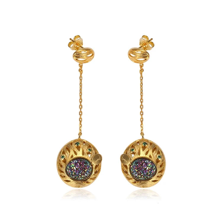 18k Gold Lovely Charm Handmade 925 Silver Dangle Gold Plated Long Hanging Dangle Earrings