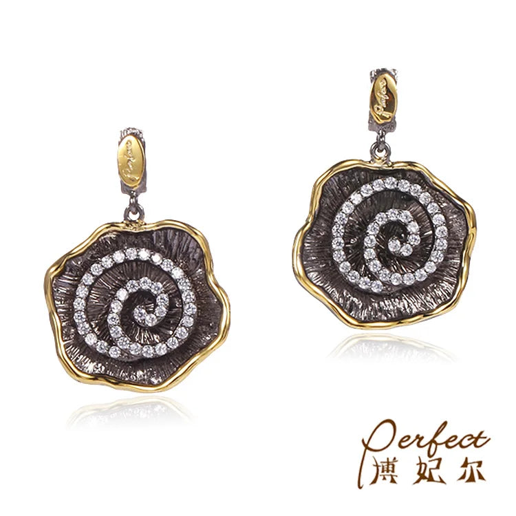 Flower Design Thailand Handmade 925 Sterling Silver Earrings with White Zircon