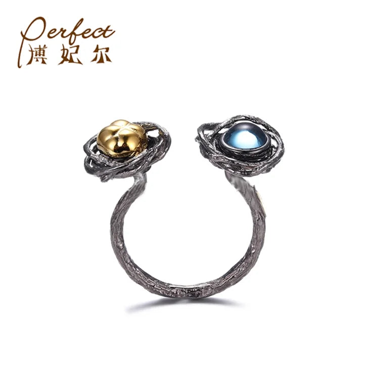 Handmade Simple Design Blue Topaz 925 Sterling Silver Jewelry Ring for Women