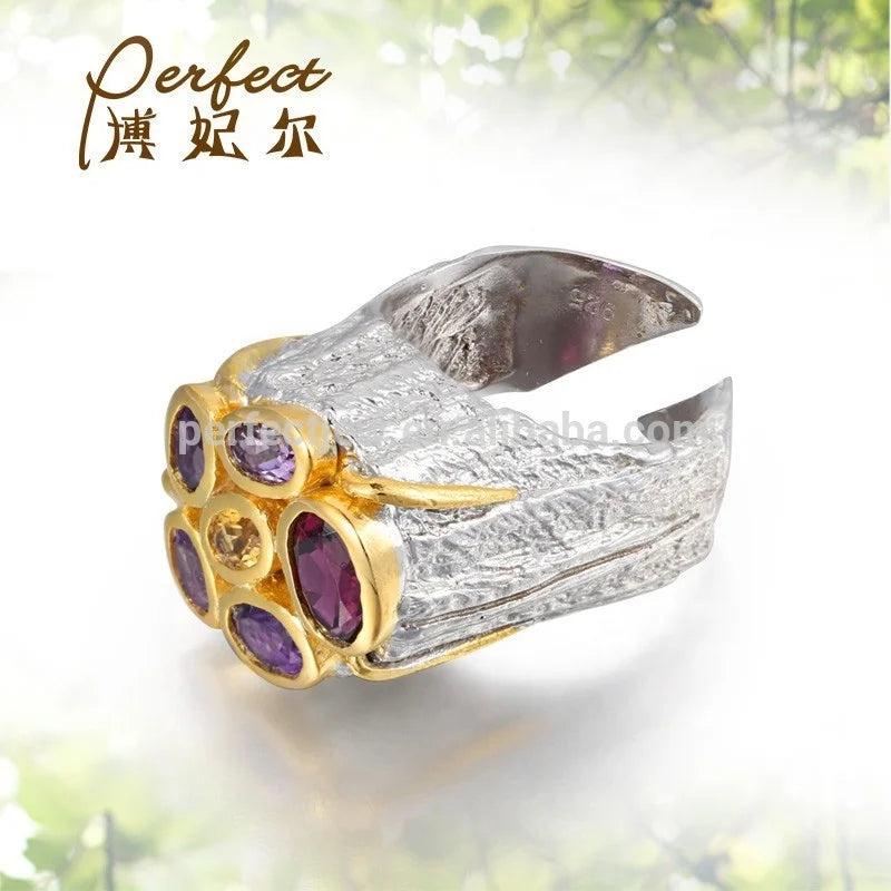 Fashion Handmade Natural Stone 925 Sterling Silver Ring