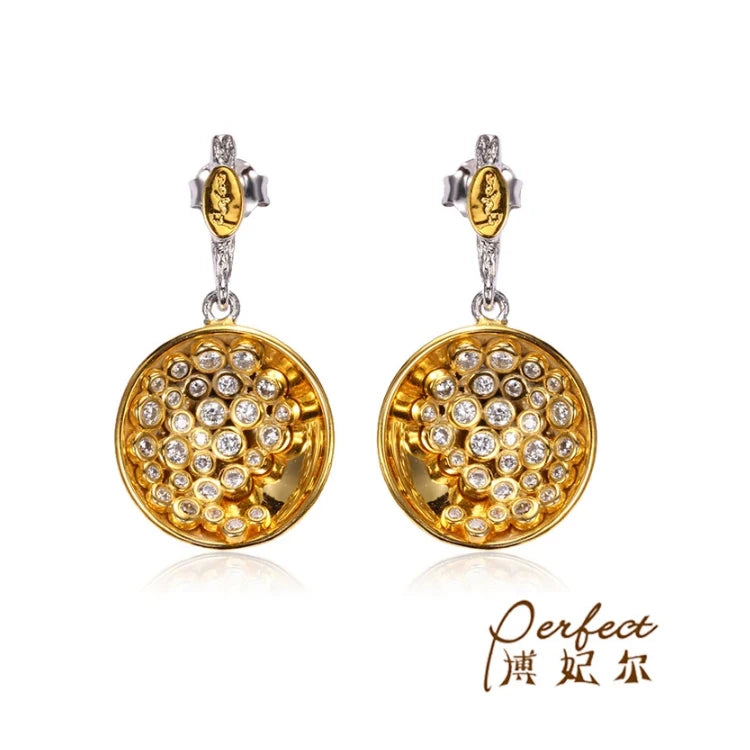 White Zircon 925 Sterling Silver Round Shaped Dangle Earrings