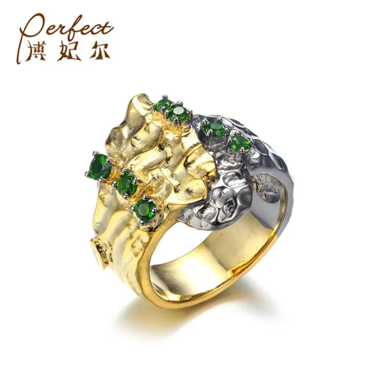 Plated Green Diopside Wedding Gold Professional Custom Production Silver Handmade Vintage 925 Sterling Silver Ring