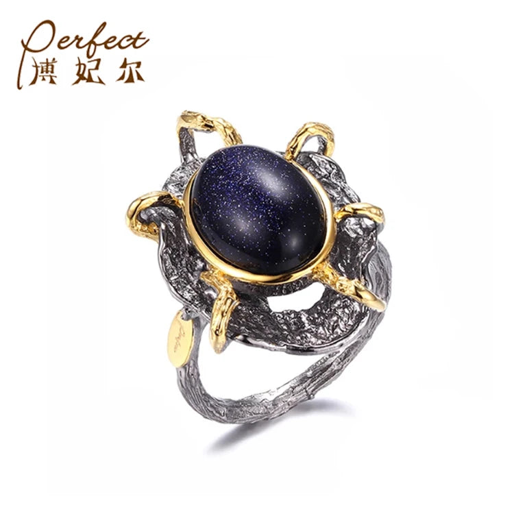 Antique Style Recycled Royal Blue Lab 18K Gold Plated Cz Ring 925 Sterling Silver Ring Wholesale Jewlery/jewelry  Rings Stone