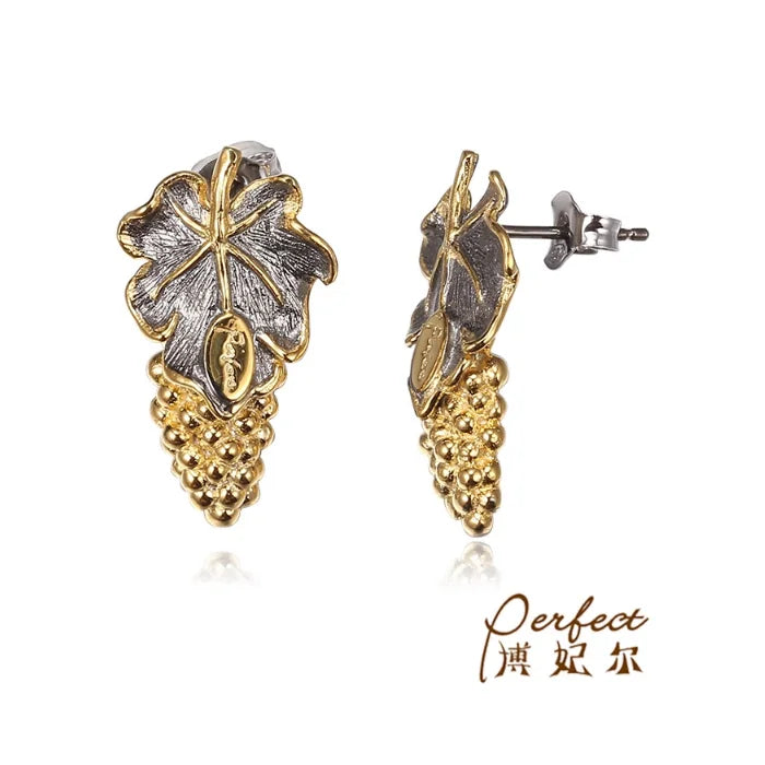 Anniversary Design Cute Grape 925 Silver Stud Earring with 18K Gold Plated for Women's Engagement Wedding Party Gift