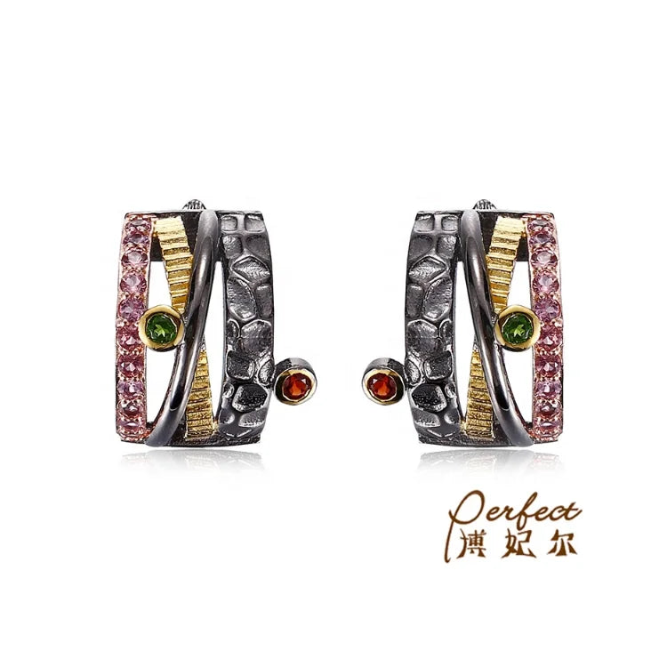 Fashion Handmade Garnet Gold Plated 925 Sterling Silver Pendant Earrings for Women Classic Style Wedding & Anniversary