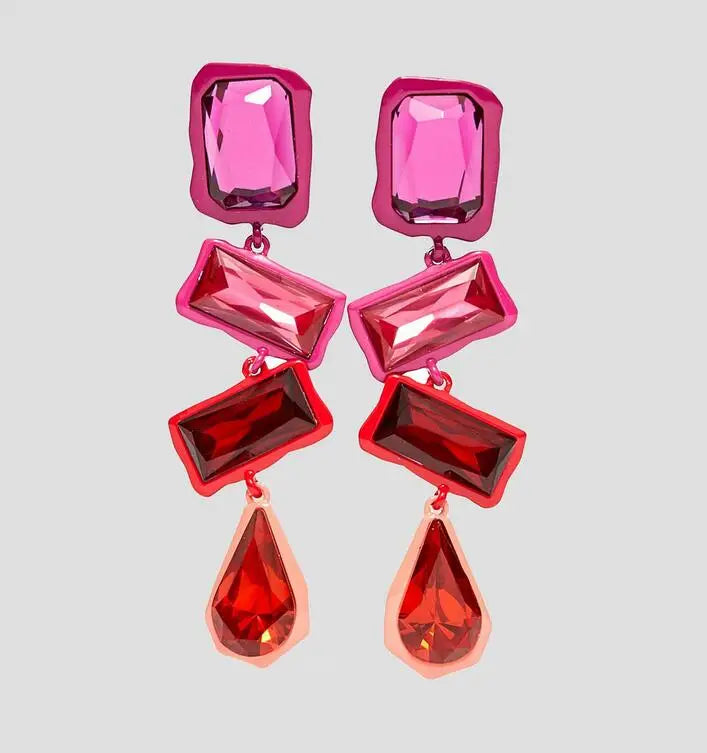 Kaimei 2022 New Fashion Wholesale Jewelry Colorful Painted Women Long Gemstone Diamond Stone Drop Earrings