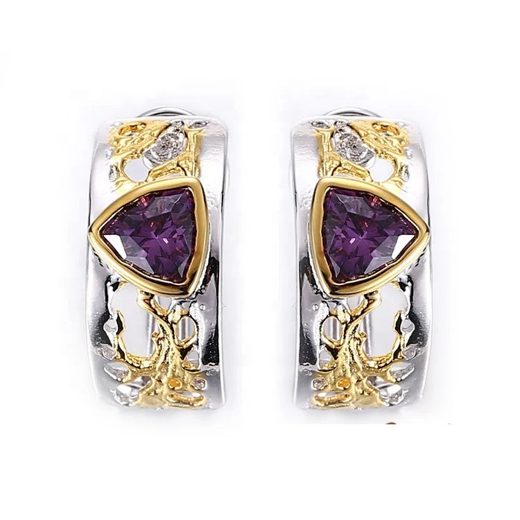 Russia Design 925 Sterling Silver Earrings with Purple Zircon