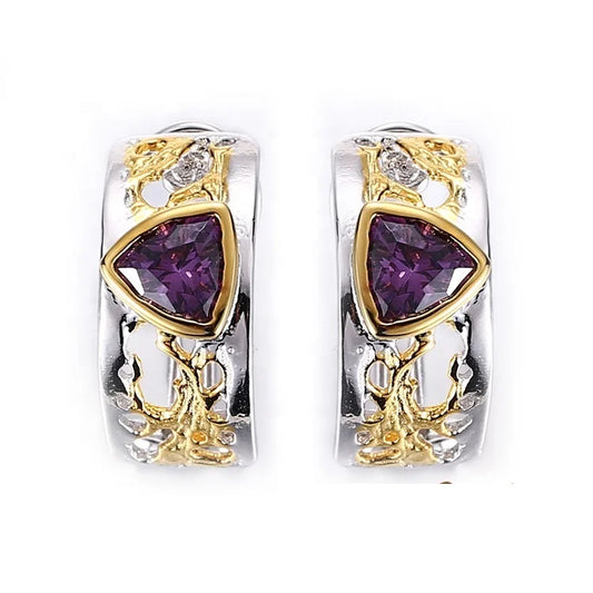 Russia Design 925 Sterling Silver Earrings with Purple Zircon