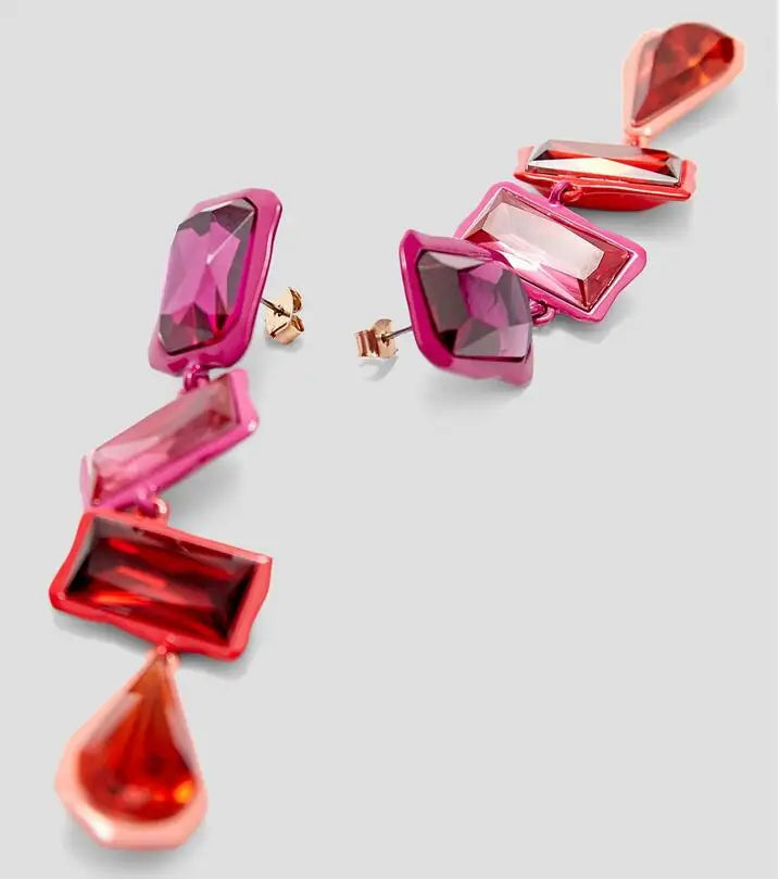 Kaimei 2022 New Fashion Wholesale Jewelry Colorful Painted Women Long Gemstone Diamond Stone Drop Earrings