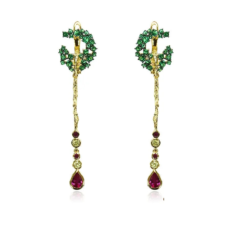 Women Classic 925 Sterling Silver Zircon Dangle Earrings with Gold Plating for Party and Gift Occasions