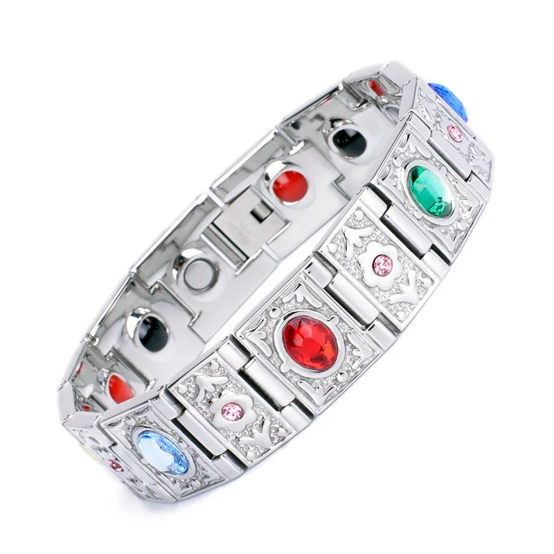 Wholesale Unisex Bio Magnetic Bracelet Crystal Stainless Steel and Titanium Health Jewelry for Weddings and Gifts