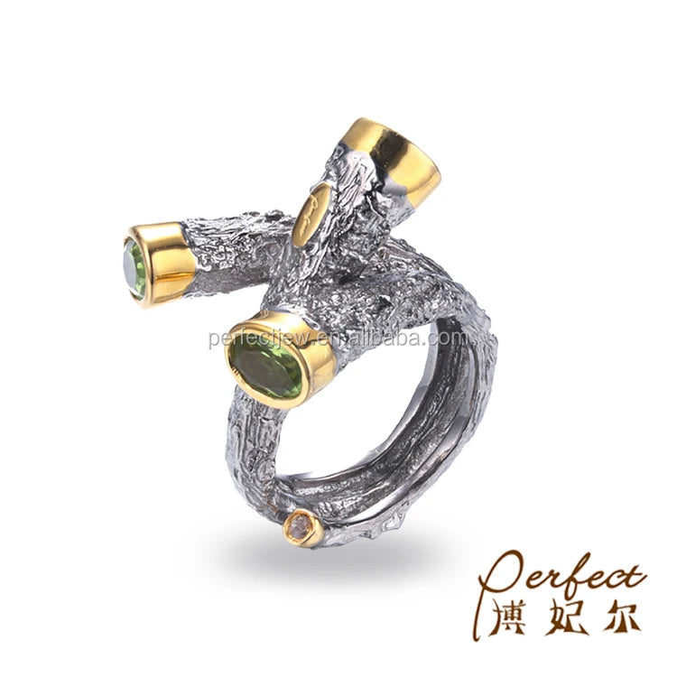 Tree Branch Peridot Gemstone 925 Sterling Silver Custom Rings for Girls