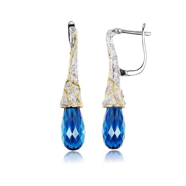Inspired Design Thailand Blue Stone 925 Sterling Silver Teardrop Earrings