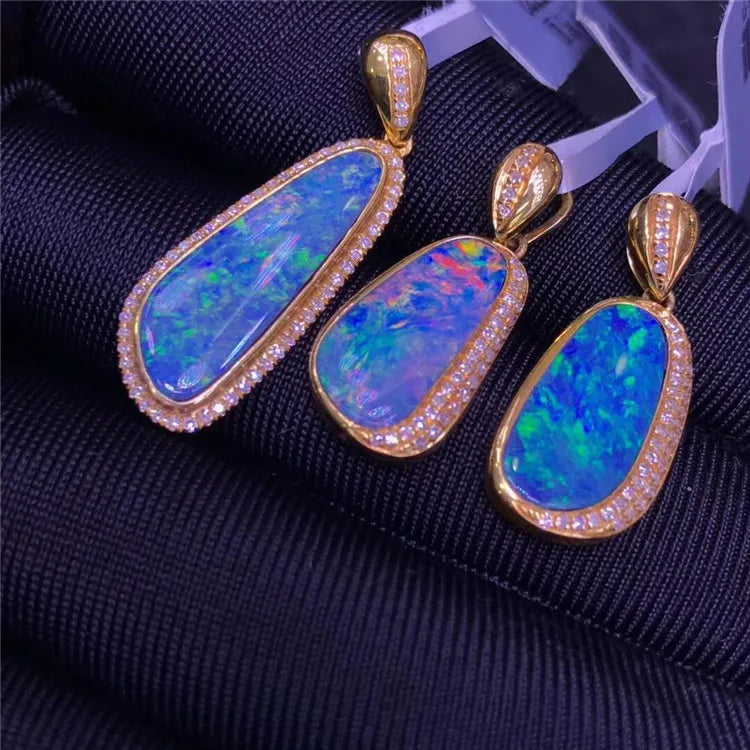 Gemfiori Australia Colorful Gemstone Jewelry With Factory Price 18k Gold Natural Opal Gemstone Necklace Pendant for Women
