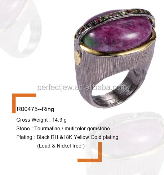 Handmade Epidote 925 Sterling Silver Ring with Tourmaline