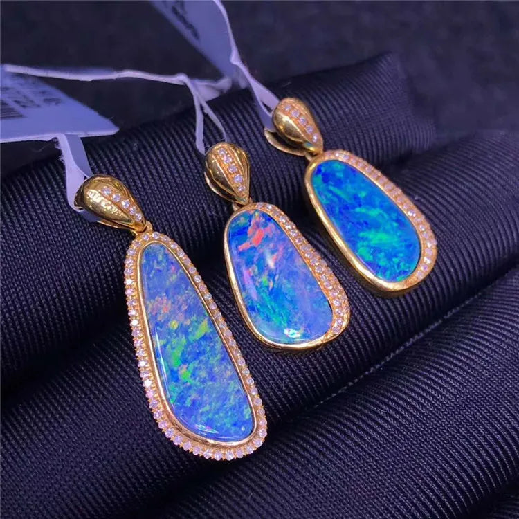 Gemfiori Australia Colorful Gemstone Jewelry With Factory Price 18k Gold Natural Opal Gemstone Necklace Pendant for Women