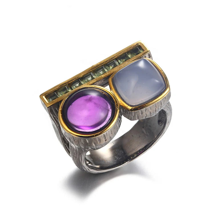 2023 Collection Natural Purple Amethyst Rough Gemstone Handmade 925 Sterling Silver Ring