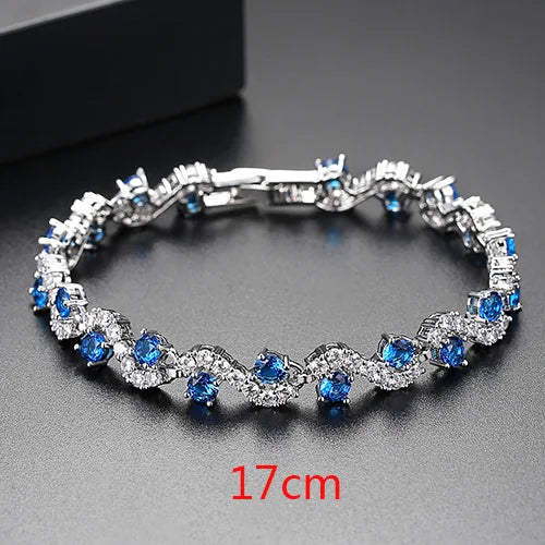 LUOTEEMI Charm Fancy Geometric Round Shape Blue CZ Crystal Bracelets With Clear Squared Shape Crystal Stone for Women Party Gift