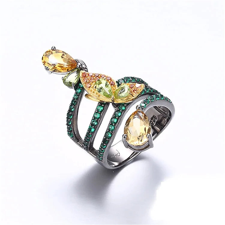 Custom Citrine Stone 925 Sterling Silver Wedding Ring Jewelry with Spinel