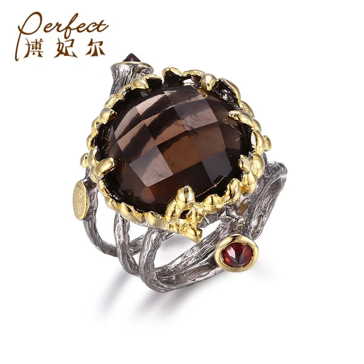Design Jewellery Garnet Rings Women& Men Smoky Quark Finger Rings With Gold Plating Rings Jewelry