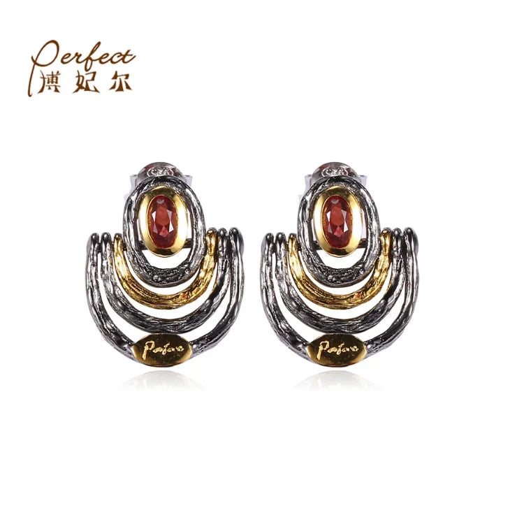 Italian Design Earrings Garnet 925 Silver Stud Earrings