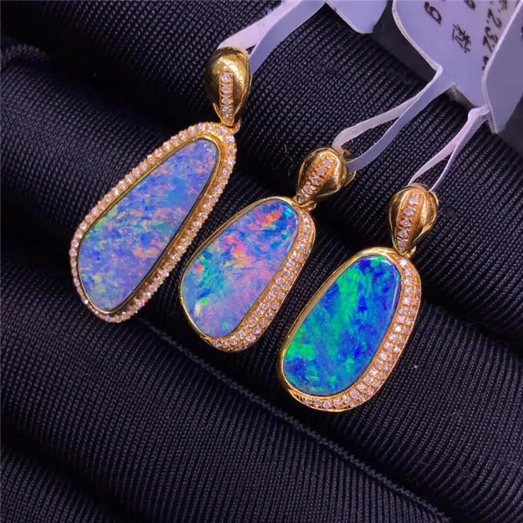 Gemfiori Australia Colorful Gemstone Jewelry With Factory Price 18k Gold Natural Opal Gemstone Necklace Pendant for Women