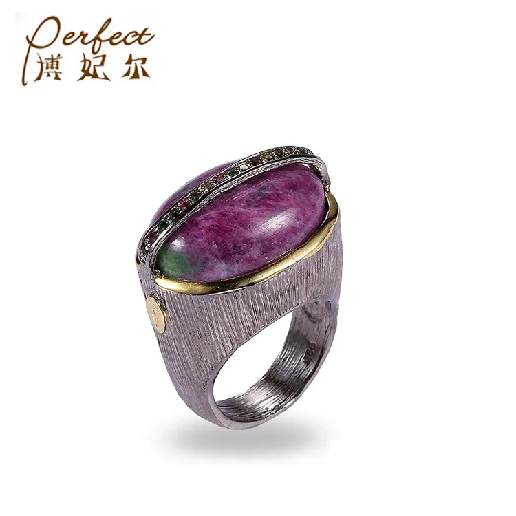 Handmade Epidote 925 Sterling Silver Ring with Tourmaline