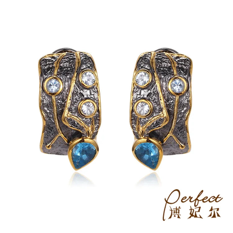 Fashion Thailand Costume 925 Sterling Silver Stud Earrings Jewelry for Women